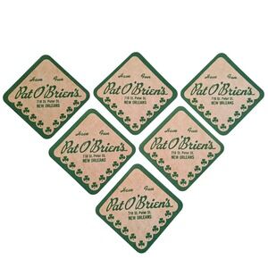 Pat O'Briens New Orleans Coasters Paper Souvenir Shamrocks 718 St Peter Set of 6